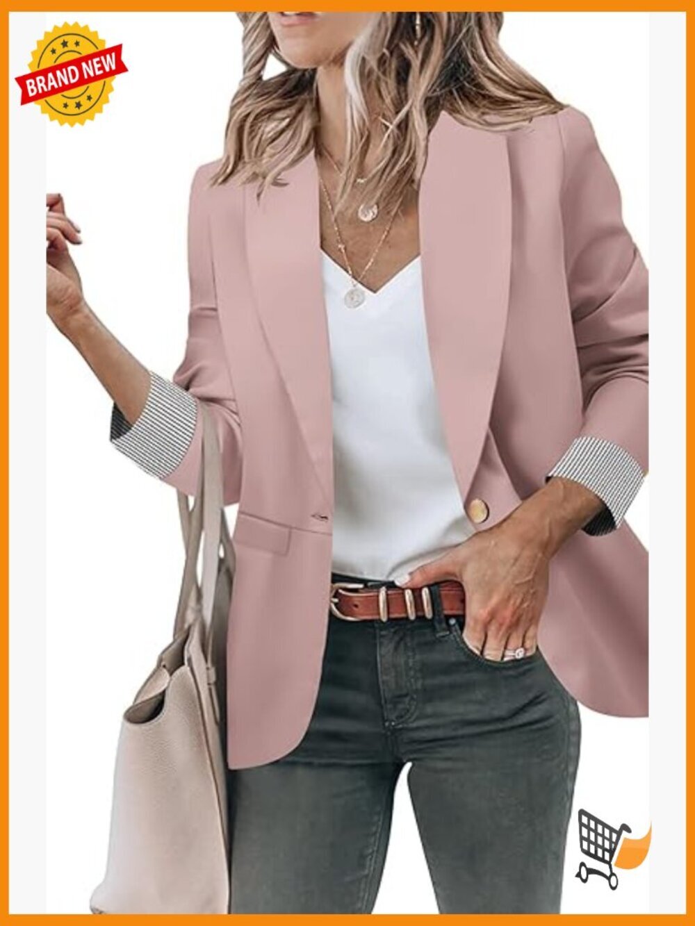Open Front Long Sleeve Blazer with Pockets Work Office Casual